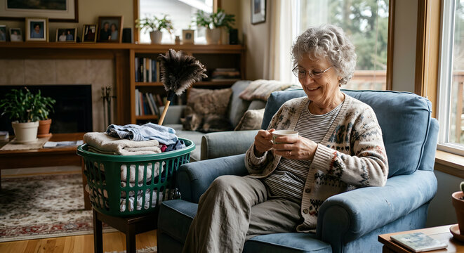 Older Adult Folding Laundry Independently at Home