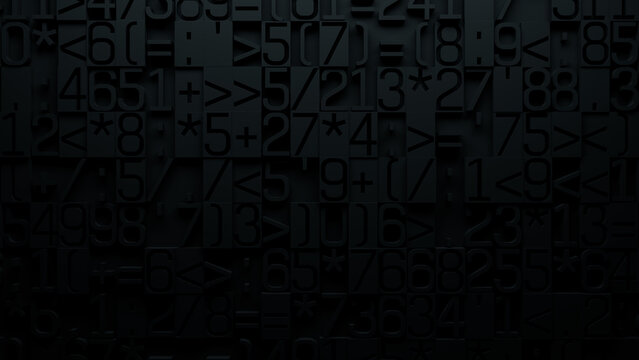 Textured 3D Surface with Varied Sizes of Mathematical Numbers and Coding Symbols in Chaotic Arrangement for Corporate Training, E-Learning, and Data Analysis Visuals