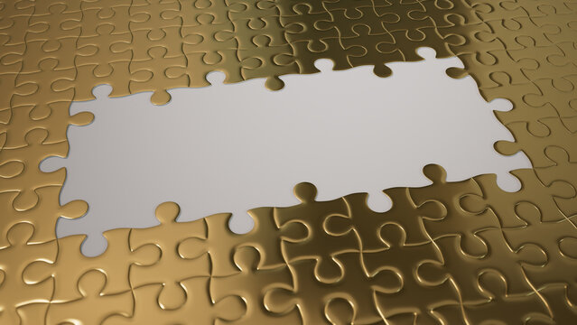Gold Jigsaw Puzzle texture Backdrop with copy-space. Team Member Concept.