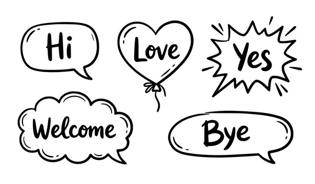 Cute Comic Conversation Speech Bubble Hand Drawn Vector Set
