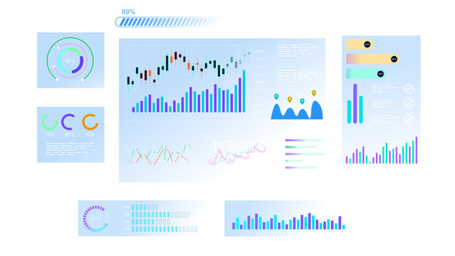 Financial Analytics Dashboard on Multiple Devices, Modern financial dashboard interface shown across desktop, tablet and phone screens with charts, graphs, progress circles and business data panels.