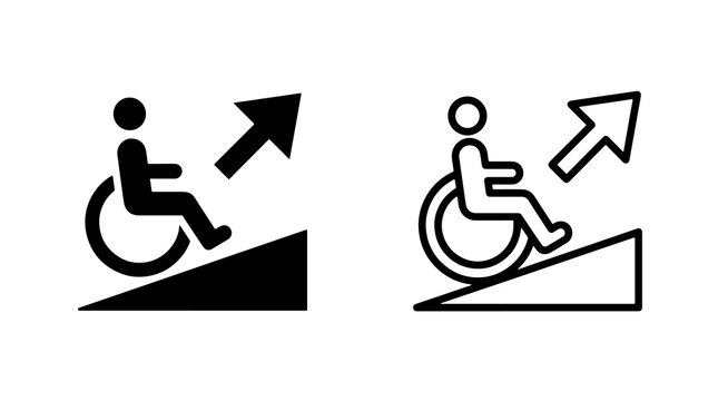 Minimalist wheelchair ramp accessibility icon showing upward arrow direction for disabled persons