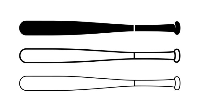 Minimalist black baseball bats vector set featuring clean outlines and flat silhouette designs