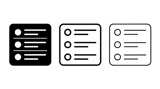Minimalist list icons set featuring rounded rectangles and bullet points for interface design
