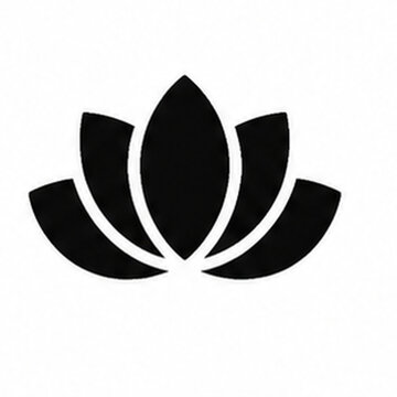 inimalist lotus flower symbol photographed as a premium black ceramic sculpture, five smooth curved petals arranged symmetrically, matte black surface, isolated on pure white background, soft studio l