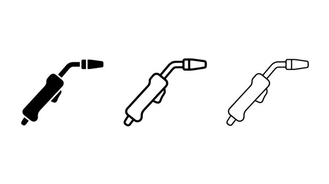 Minimalist welding torch icon set featuring outline and silhouette vector designs
