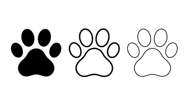 Minimalist animal paw print vector icons set showing feline or canine tracks