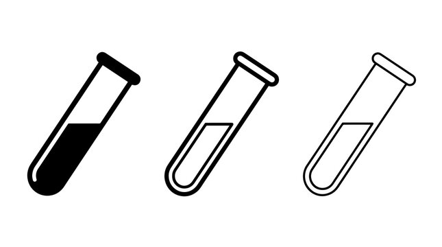 Minimalist test tube icons featuring chemical liquid in black outline vector style