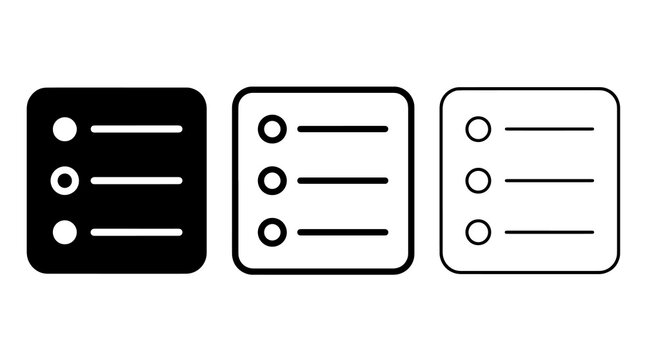 Minimalist bullet point list icons set featuring rounded rectangle shapes