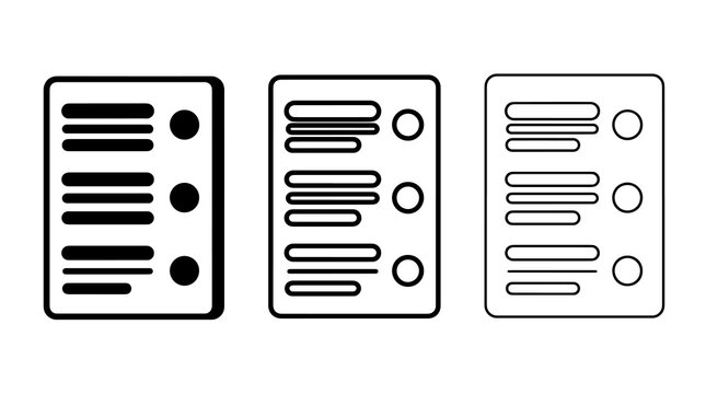 Minimalist document vector icons showing text lines and circle checkboxes for UI design