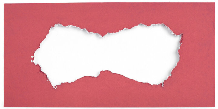 Torn red paper frame with white central space for text or images  