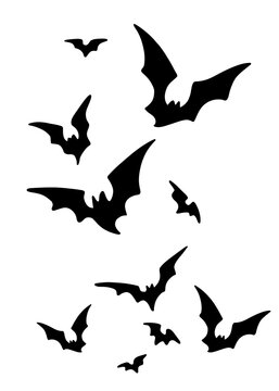 set of silhouettes of bat Halloween
