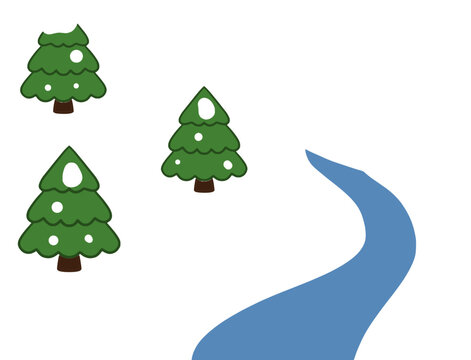 Cozy snow-covered tree set, winter snowscape illustration 