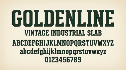 Fototapeta premium Vintage Industrial Slab Font Alphabet and Numbers Typography Design