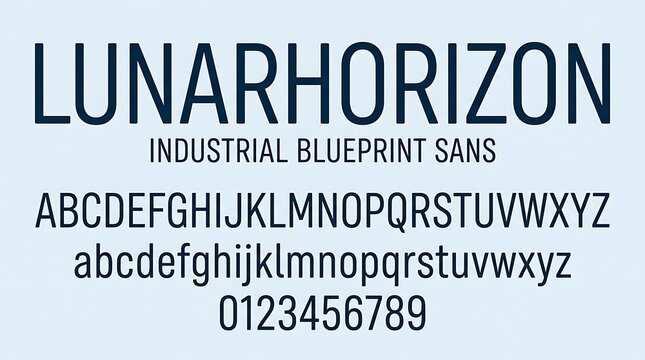 Lunar Horizon Industrial Blueprint Sans Modern Condensed Typeface Alphabet Set