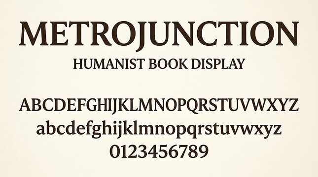 Elegant Humanist Book Display Serif Font Specimen with Alphabet and Numbers