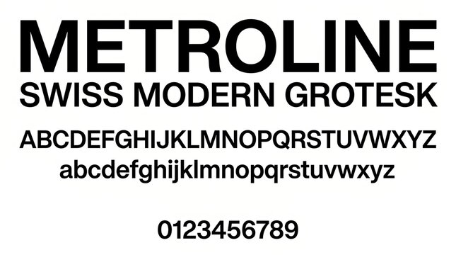 Metoline Swiss Modern Grotesk Typeface Alphabet and Numbers