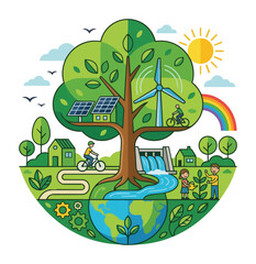 Obraz premium Green Energy and Sustainable Environment Vector Illustration Concept.