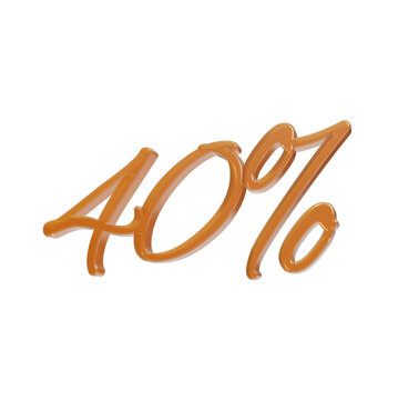 Glossy orange 40 percent discount text sign with script typography isolated on transparent background isolated on a transparent background