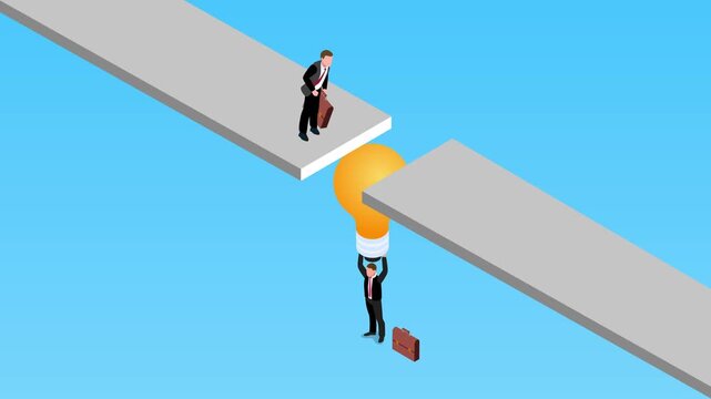 Businessman Holding Light Bulb as Bridge for Partner 3d animation cartoon
