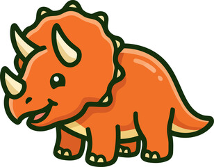 Orange Triceratops Dinosaur Cute Prehistoric Animal Character Icon © admds