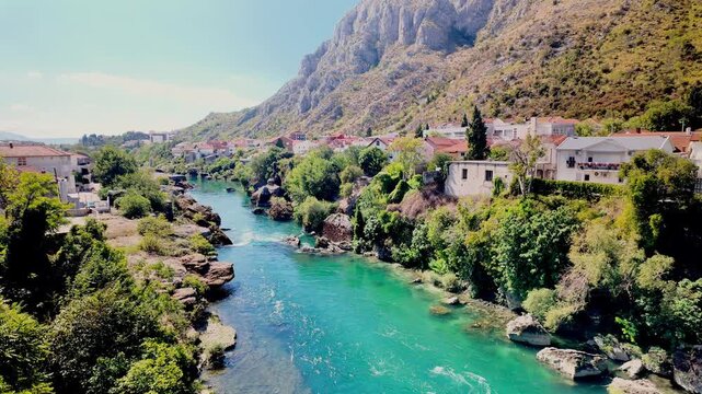 Amazing landscape of Neretva river canyon and mountains in Mostar video horizontal 