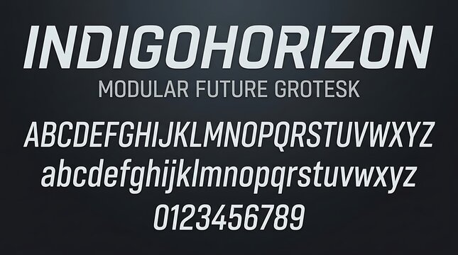 Indigo Horizon Modular Future Grotesk Futuristic Font Alphabet Display Typeface