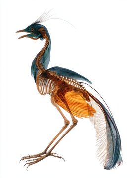 Anatomical Skeletal Study Of A Peacock Showing Internal Bone Structure Isolated On White Background