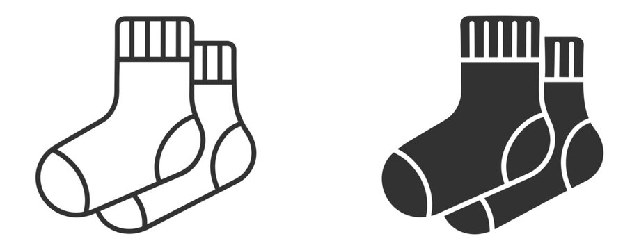 Socks outline and solid icons, clothing and apparel symbols on transparent background