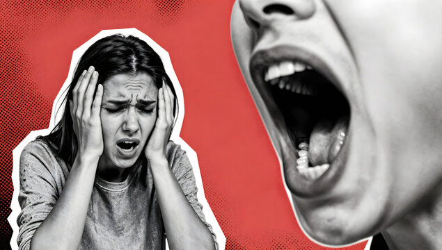 Screaming Outrage: The raw emotion of anger and distress is captured in this striking image, with one person yelling and another recoiling in fear and anguish.