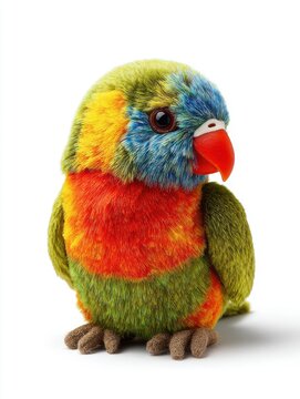 Colorful Glittery Parrot Figurine Isolated On White Background With Bright Vibrant Feathers