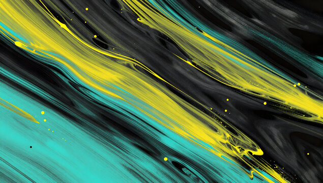 Abstract Swirls of Yellow and Teal: A dynamic and energetic abstract design featuring flowing, swirling lines of vibrant yellow and teal against a dark, textured background.
