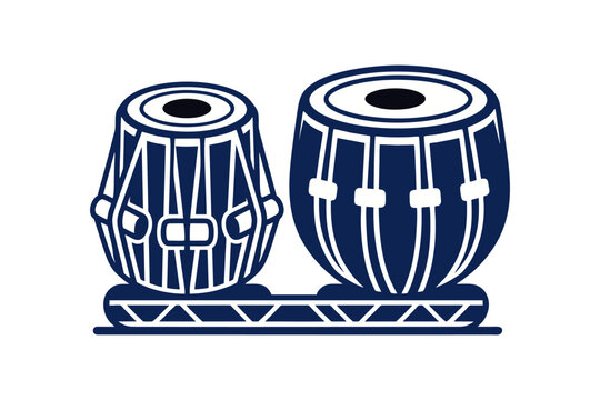 Indian tabla drum icon, flat vector design, solid monocolor, traditional musical instrument, simple clean shapes, isolated on white background, no gradient