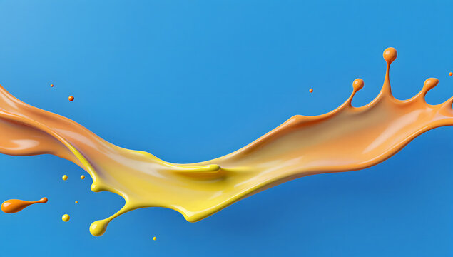 Dynamic Splash of Color: A vibrant, energetic splash of orange and yellow liquid flows across a bold blue background, creating a mesmerizing abstract visual.