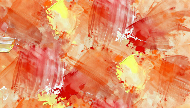Vibrant Brushstrokes: An abstract composition featuring energetic splashes and broad strokes of red, orange, and yellow paint, creating a lively and dynamic visual texture.