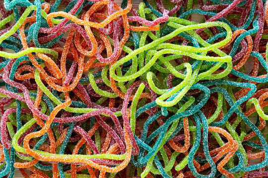 Colorful Spaghetti Jelly Candies Sprinkled with Sugar
