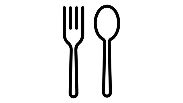 Minimalist black outline icon of a fork and spoon representing dining and restaurant services with food service line art restaurant utensils kitchenware tableware flatware minimalist