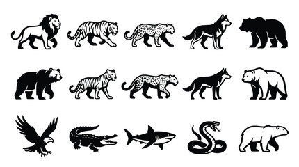 Obraz premium Collection of Wild Animal Silhouettes and Icons.