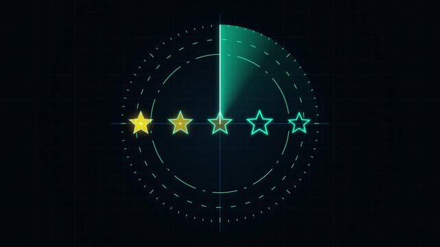 Five Star Rating Radar Scan Animation for Digital Feedback and Achievement Display in a Futuristic User Interface