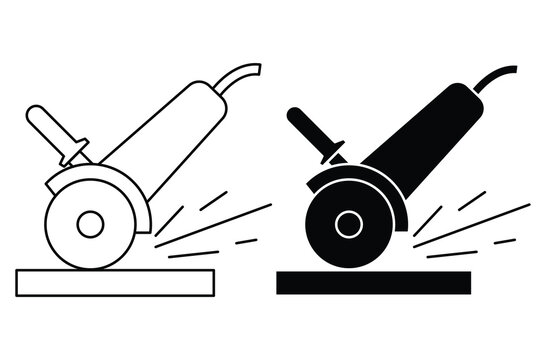 Electric angle grinder construction tool vector icons collection, outline and silhouette style.
