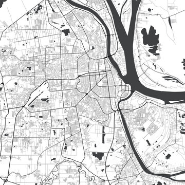 Minimal vector city map of Phnom Penh with streets, districts and road network