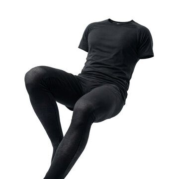 T-shirt leggings apparel isolated professional black activewear suit displayed on a transparent background perfect for fitness product design mockup projects