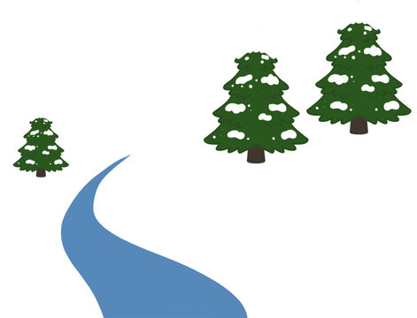 Cozy snow-covered tree set, winter snowscape illustration 