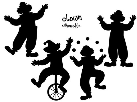 Silhouette of Clowns Performing Various Circus Acts in Black