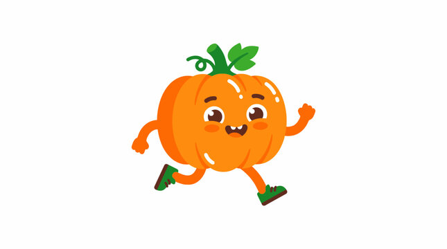 Cute cartoon pumpkin mascot character running happily isolated on white background vector illustration