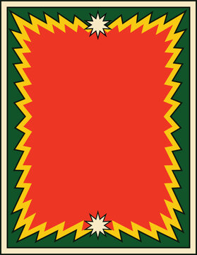 Vintage pop art style zig-zag starburst frame template with blank copy space.