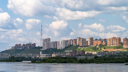 Fototapeta premium city river. river rafting. city landscapes