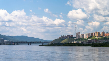 Fototapeta premium city river. river rafting. city landscapes