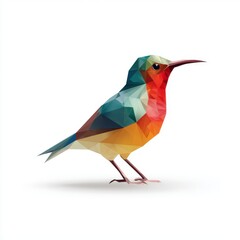 Fototapeta premium Geometric Low Poly Hummingbird Bird Illustration Isolated On White Background With Vibrant Colors