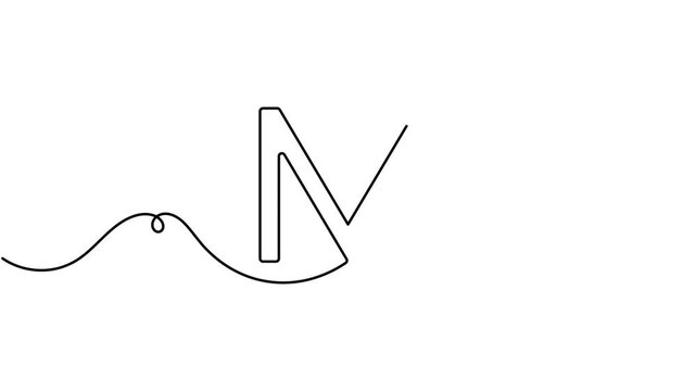 Animated clean capital letter m icon sign continuous one line art single drawing on white background minimalist concepts of typographic symbols and forms animation